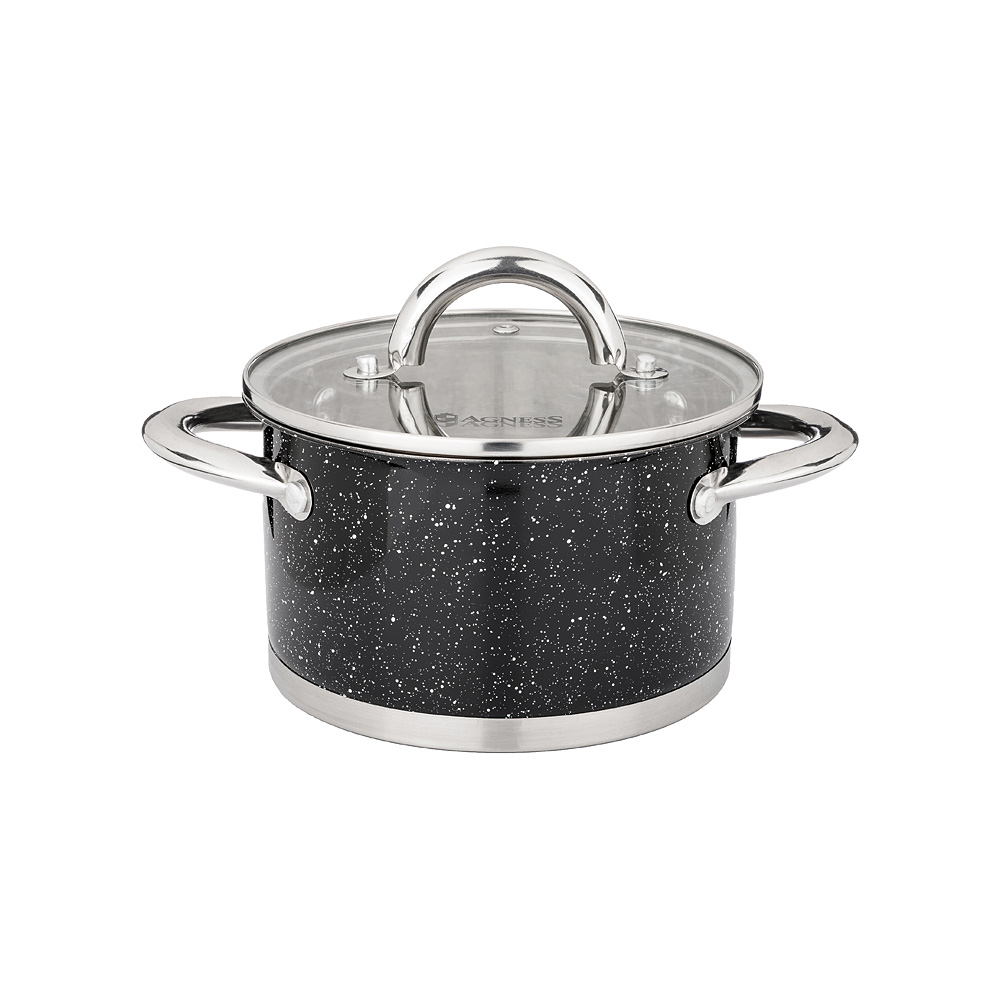 937-305 КАСТРЮЛЯ AGNESS СО СТЕКЛЯННОЙ КРЫШКОЙ, НЕРЖ.СТАЛЬ, 1,8Л 16Х9,5СМ