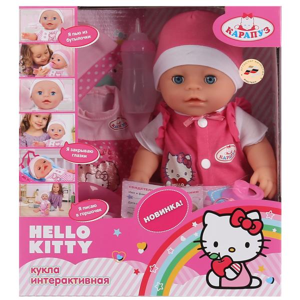 215475 ПУПС "КАРАПУЗ" HELLO KITTY 30СМ, 3 ФУНКЦИИ, ПЬЕТ И ПИСАЕТ, ЗАКРЫВ. ГЛАЗКИ  