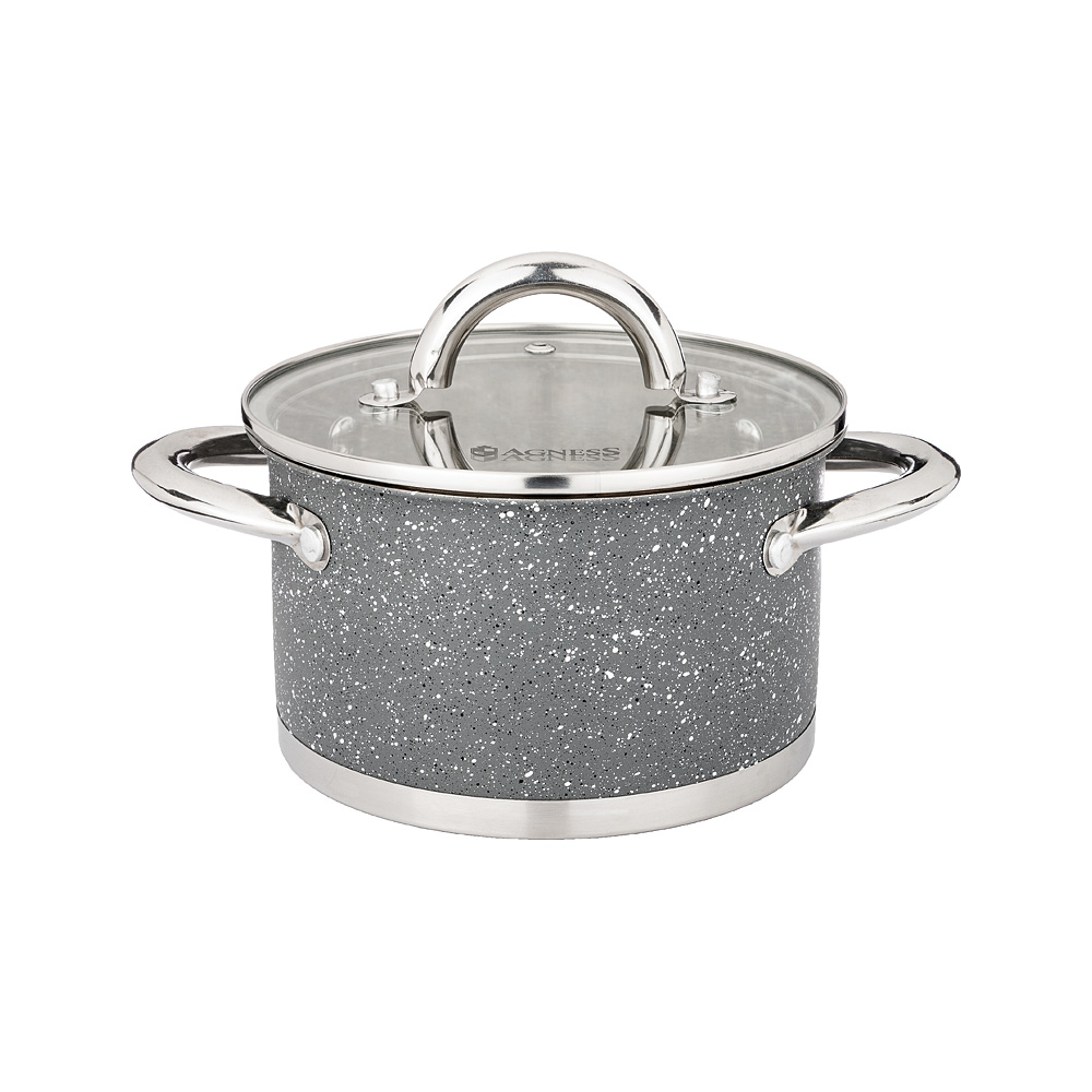 937-310 КАСТРЮЛЯ AGNESS СО СТЕКЛЯННОЙ КРЫШКОЙ, НЕРЖ.СТАЛЬ, 1,8Л 16Х9,5СМ 