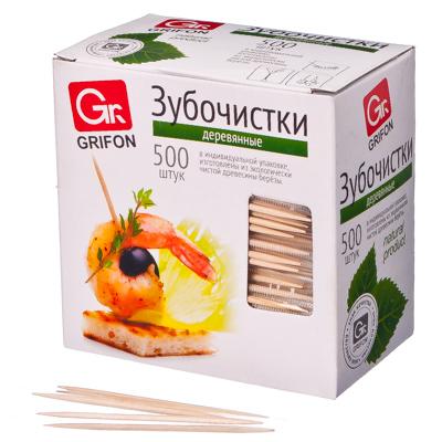 437-166 GRIFON ЗУБОЧИСТКИ ИЗ ДЕРЕВА 500ШТ, В ИНДИВИДУАЛЬНОЙ П/Э УПАКОВКЕ, 400-512