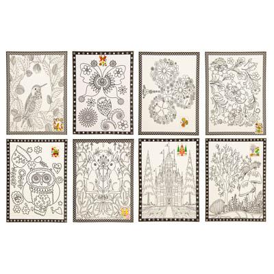 284-147 РАСКРАСКА АНТИСТРЕСС (2 ЛИСТА), БУМАГА, 26Х19СМ, 6 ФЛОМАСТЕРОВ, 8 ДИЗАЙНОВ