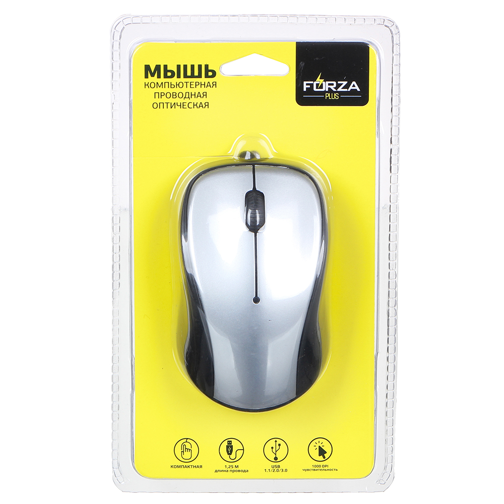 916-118 FORZA КОМПЬЮТЕРНАЯ МЫШЬ ПРОВОДНАЯ КЛАССИК, ПРОВОД 1, 25М, 4 ЦВЕТА