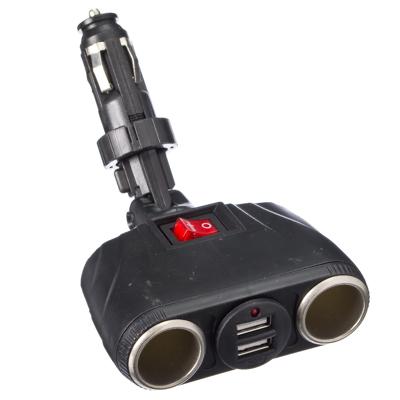 768-322 NEW GALAXY РАЗВЕТВИТЕЛЬ ПРИКУРИВАТЕЛЯ С ВЫКЛЮЧАТЕЛЕМ 2 ГНЕЗДА + 2 USB, 2,1A