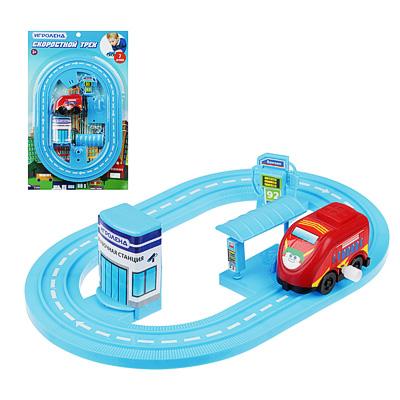 276-088 ИГРОЛЕНД АВТОТРЕК С МАШИНКОЙ И ЗДАНИЕМ, ПЛАСТИК, 30Х18, 5Х3СМ, 6 ДИЗАЙНОВ