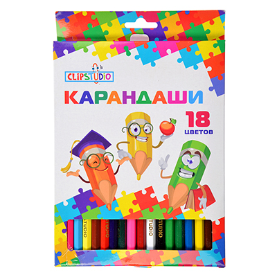 228-010 КАРАНДАШИ CLIPSTUDIO 18 ЦВЕТОВ ШЕСТИГРАННЫЕ 