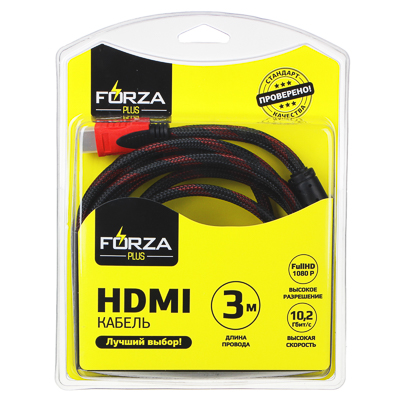 901-012 КАБЕЛЬ HDMI-HDMI 1, 4, 10, 2 ГБИТ/С, 3М, МЕДЬ, FORZA
