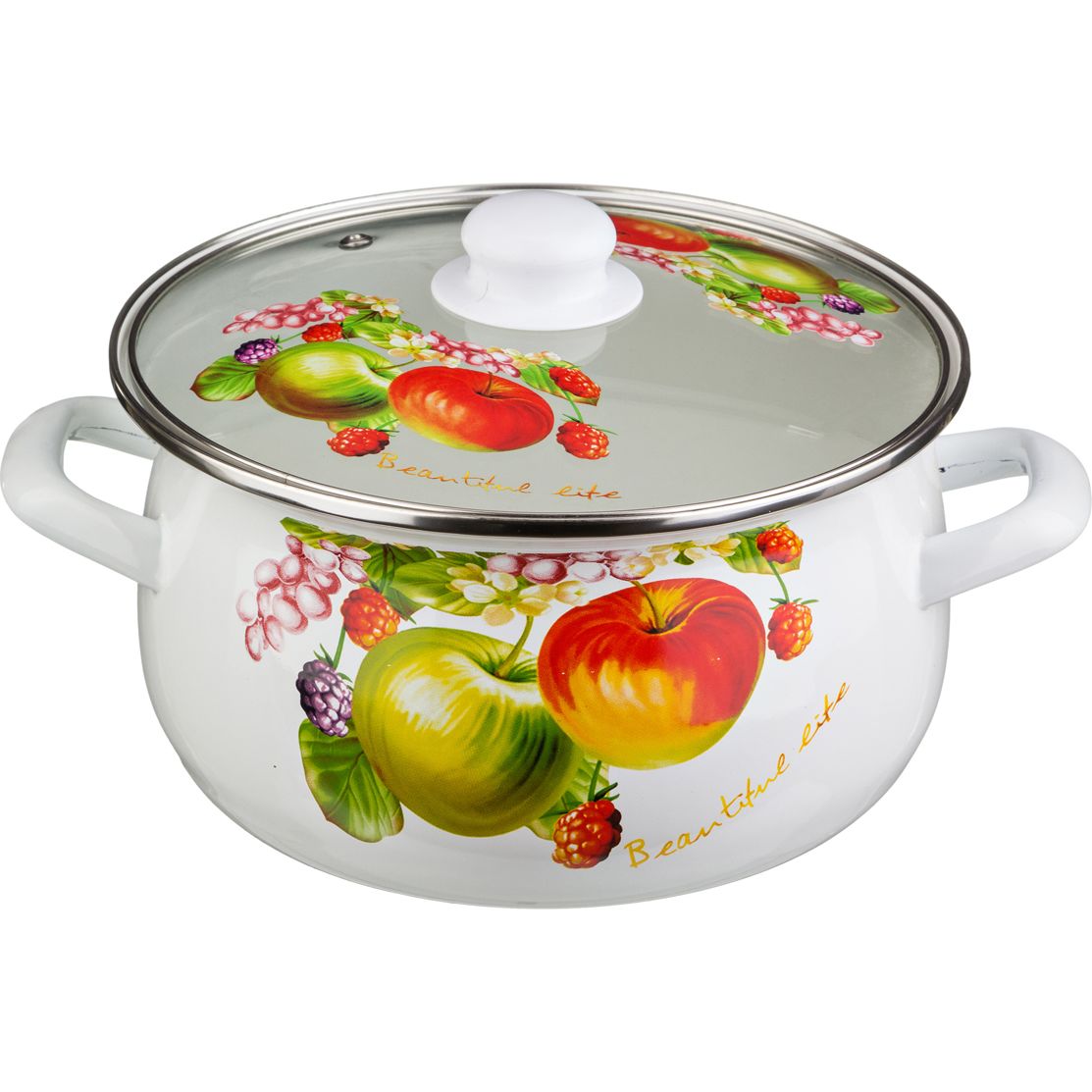 934-213 КАСТРЮЛЯ ЭМАЛИРОВАННАЯ СО СТЕКЛ. КРЫШКОЙ 5,8 Л, 26Х14 СМ