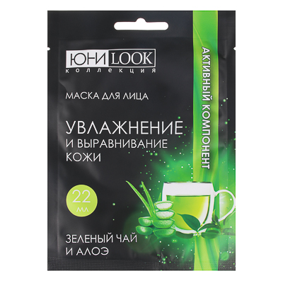 330-353 ЮНИLOOK МАСКА ДЛЯ ЛИЦА УВЛАЖНЯЮЩАЯ И ВЫРАВНИВАЮЩАЯ БАЛАНС КОЖИ С ЗЕЛЕНЫМ ЧАЕМ И АЛОЭ, 22МЛ