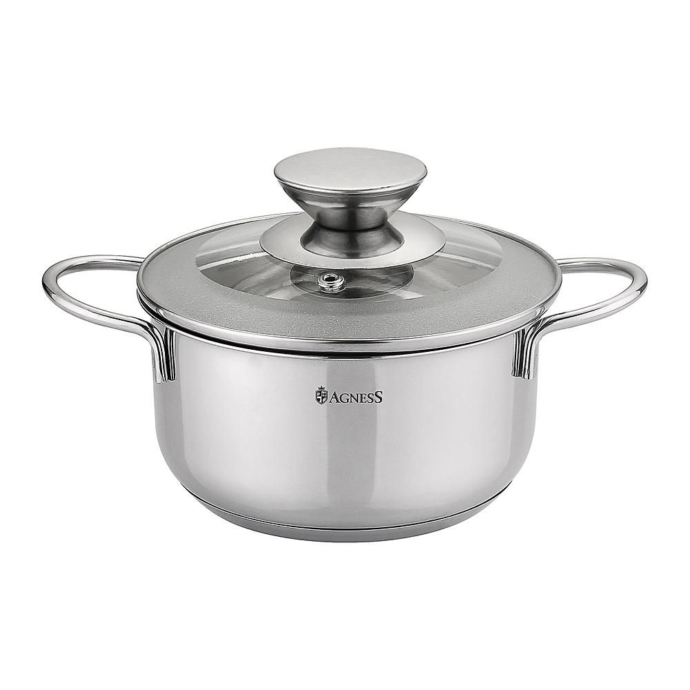 937-161 КАСТРЮЛЯ AGNESS СО СТЕКЛЯННОЙ КРЫШКОЙ, ИНДУКЦИЯ, 1,0Л, 14Х7,5СМ