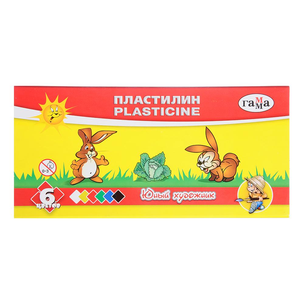 239-036 ГАММА ПЛАСТИЛИН 6 ЦВЕТОВ 84 ГР. "ЮНЫЙ ХУДОЖНИК", СО СТЕКОМ, В КАРТОННОЙ УПАКОВКЕ, 280042