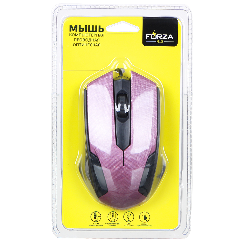 916-047 FORZA КОМПЬЮТЕРНАЯ МЫШЬ ПРОВОДНАЯ, ДЛИНА ПРОВОДА 1.2М, 5 ЦВЕТОВ