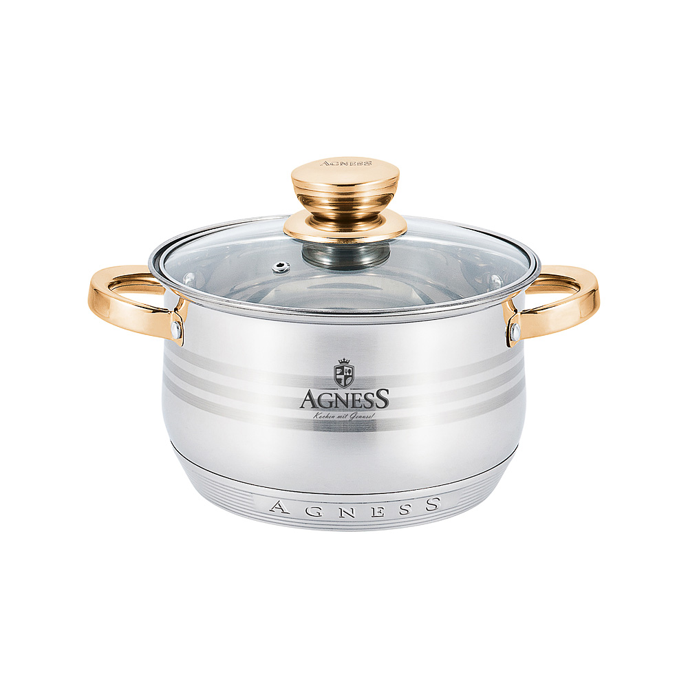 940-011 КАСТРЮЛЯ AGNESS СО СТЕКЛЯННОЙ КРЫШКОЙ, 2,9Л, 18Х11,5СМ 