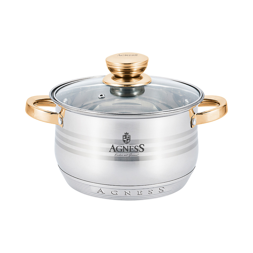 940-012 КАСТРЮЛЯ AGNESS СО СТЕКЛЯННОЙ КРЫШКОЙ, 3,9Л, 20Х12,5СМ