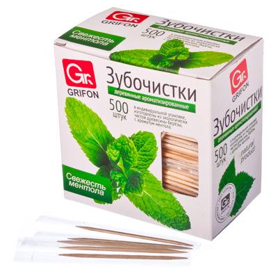 437-149 GRIFON ЗУБОЧИСТКИ ИЗ ДЕРЕВА С МЕНТОЛОМ 500ШТ, В ИНД. П/П УПАКОВКЕ, АРТ. 400-513