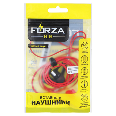 410-018 НАУШНИКИ ВАКУУМНЫЕ FORZA 120СМ, С МИКРОФОНОМ, ПЛАСТИК, 3 ЦВЕТА