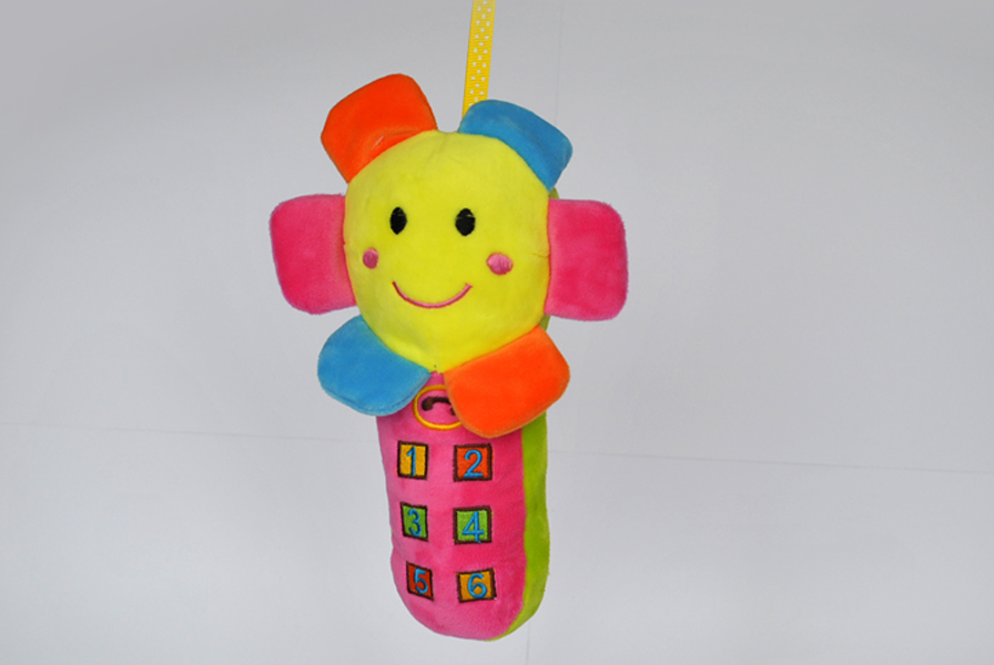 CT023 Игрушка мягкая Телефон погремушка 4 цв. (10x20x6 см.)